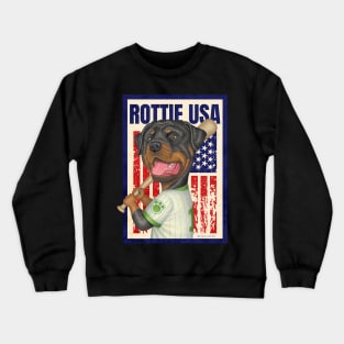 Rottie red white blue pastime Rottweiler Holding Baseball Bat USA Crewneck Sweatshirt